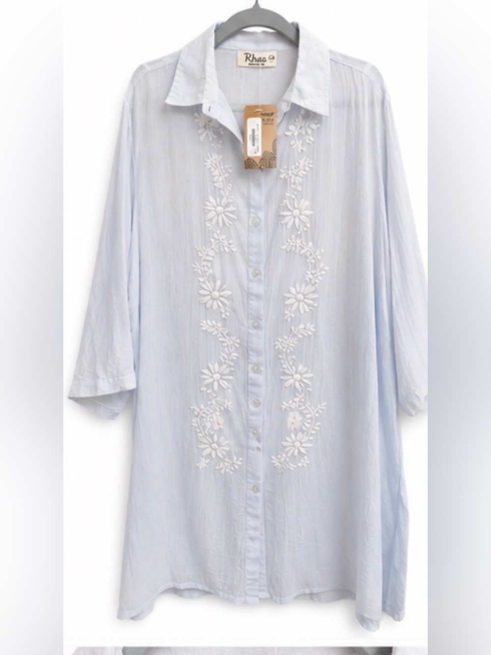 Rhea NWT Blue Ombre Embroidered Cotton Tunic Shirt Dress One Size